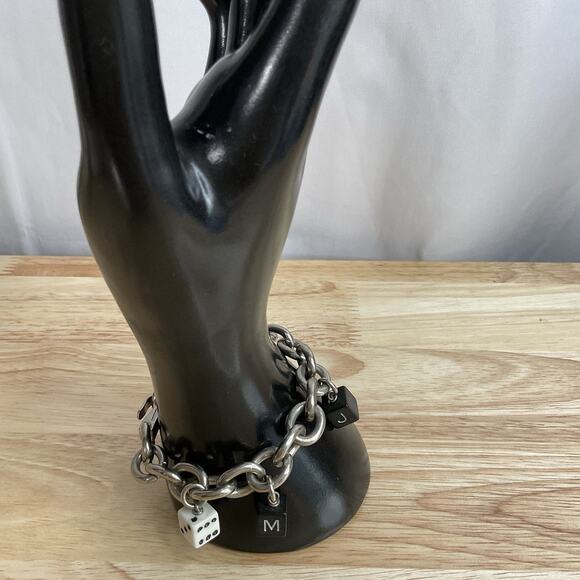 Vintage Marc Jacobs Charm Bracelet Dice & MJ Charms 2000s Silver Tone Size 6.5 - Picture 8 of 12